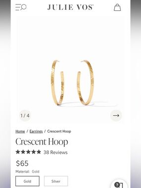 NWOT Julie Vos Crescent Gold Hammered Hoop Earrings